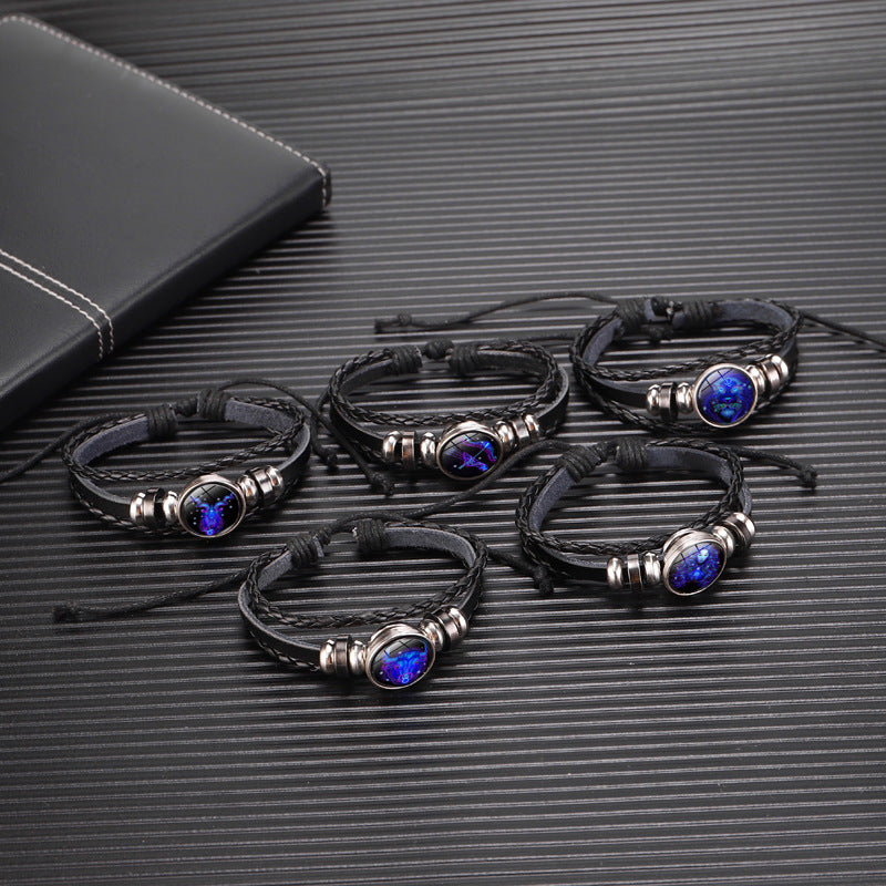 Glow in the dark zodiac sign braided bracelet