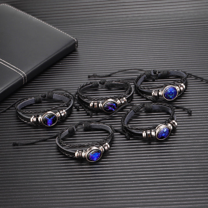 Glow in the dark zodiac sign braided bracelet