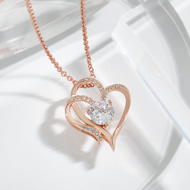 Silver double heart necklace with zircon