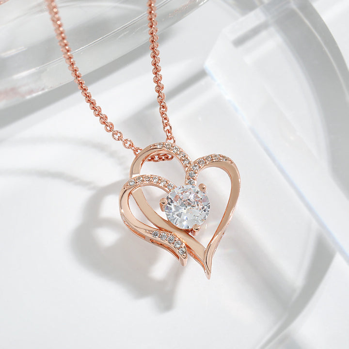 Silver double heart necklace with zircon