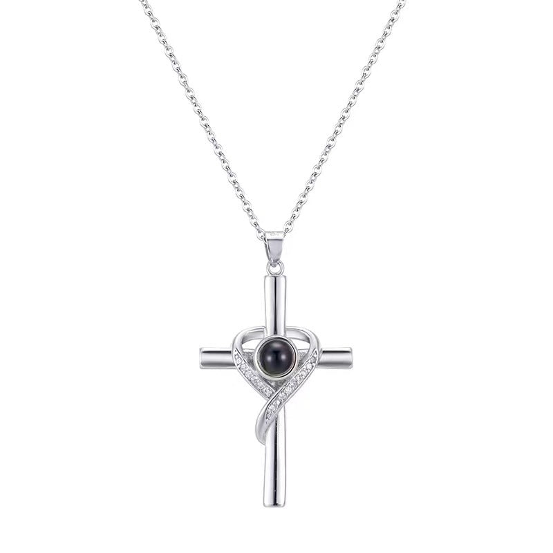 Gold cross heart projection necklace