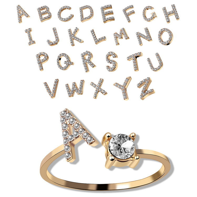 Adjustable Initial Ring with Zircon Letter, A to Z