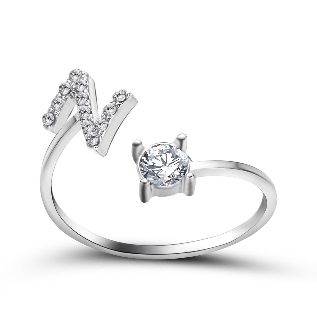 Adjustable Initial Ring with Zircon Letter, A to Z