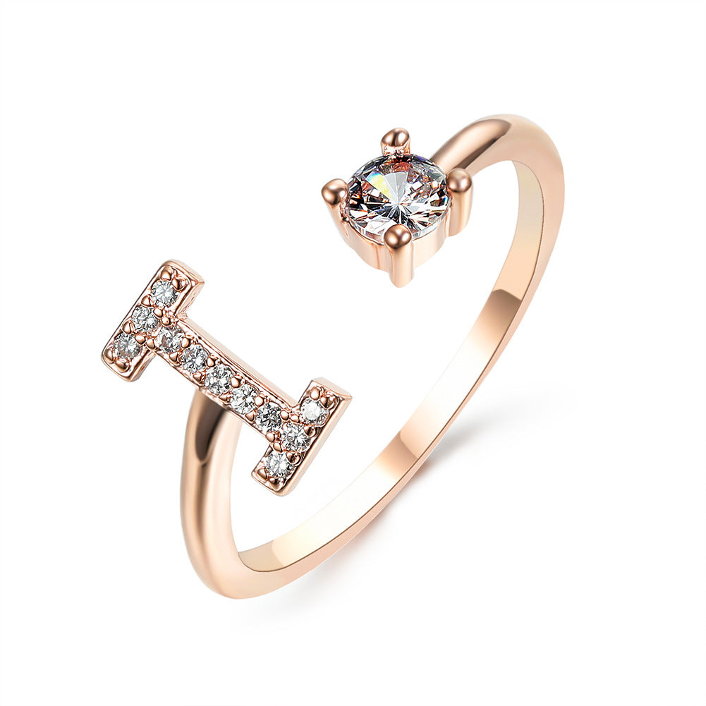 Adjustable Initial Ring with Zircon Letter, A to Z