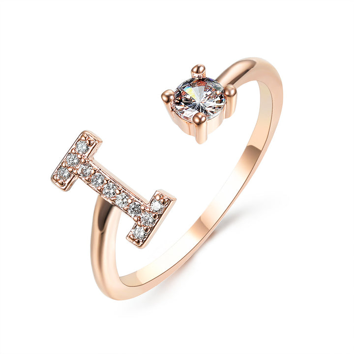 Adjustable Initial Ring with Zircon Letter, A to Z