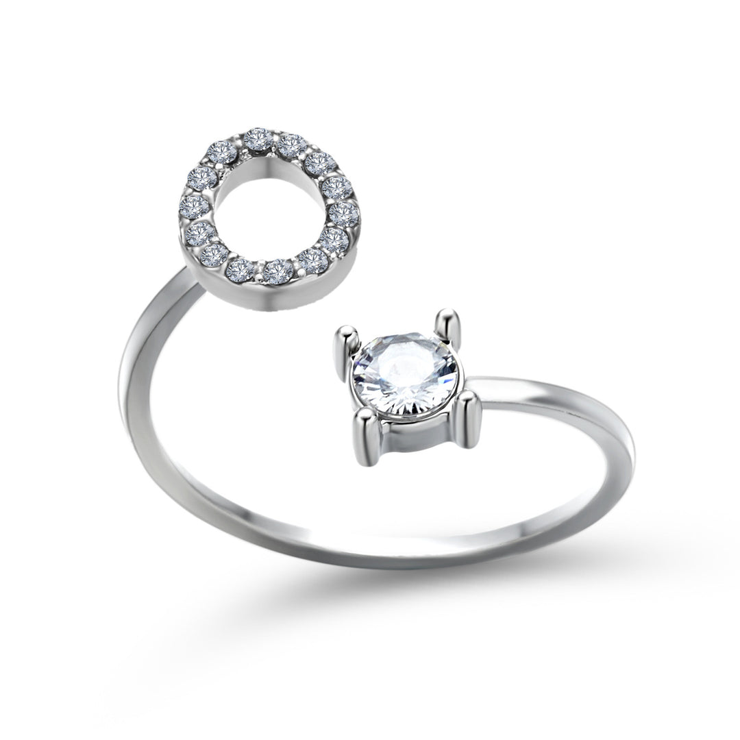 Adjustable Initial Ring with Zircon Letter, A to Z