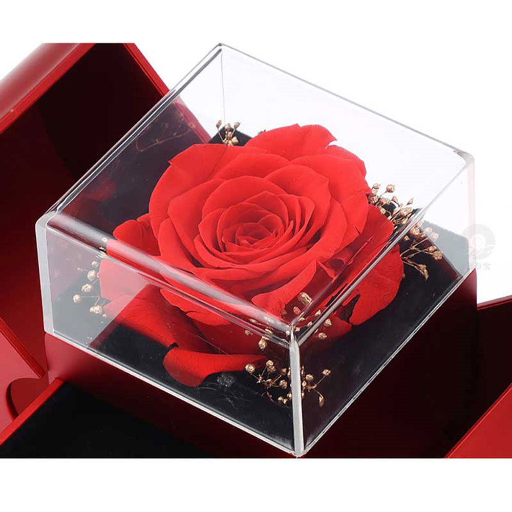 Red apple gift box with rose and necklace