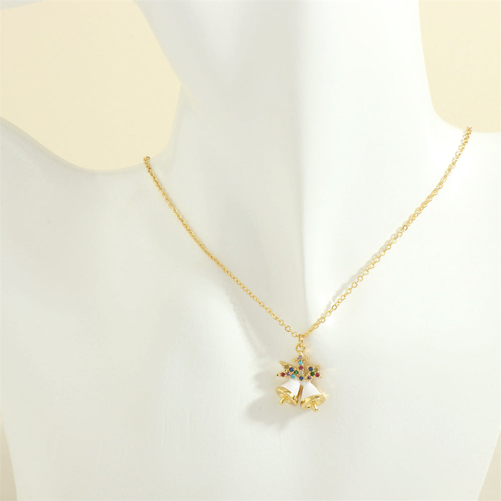 Gold enamel Christmas charm necklace with rhinestones