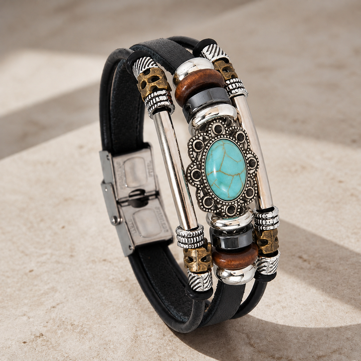 Vintage Turquoise Stone Leather Bracelet
