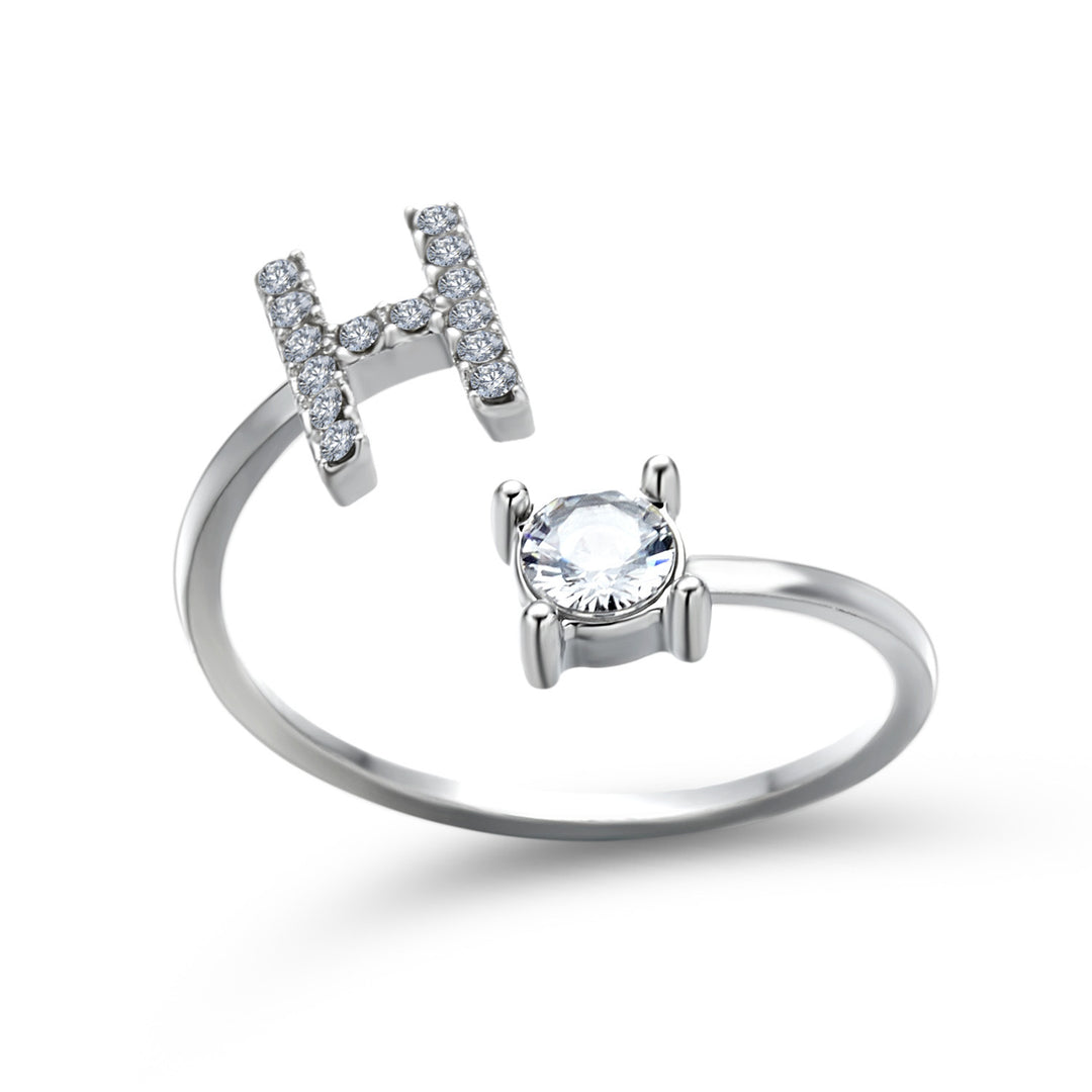 Adjustable Initial Ring with Zircon Letter, A to Z
