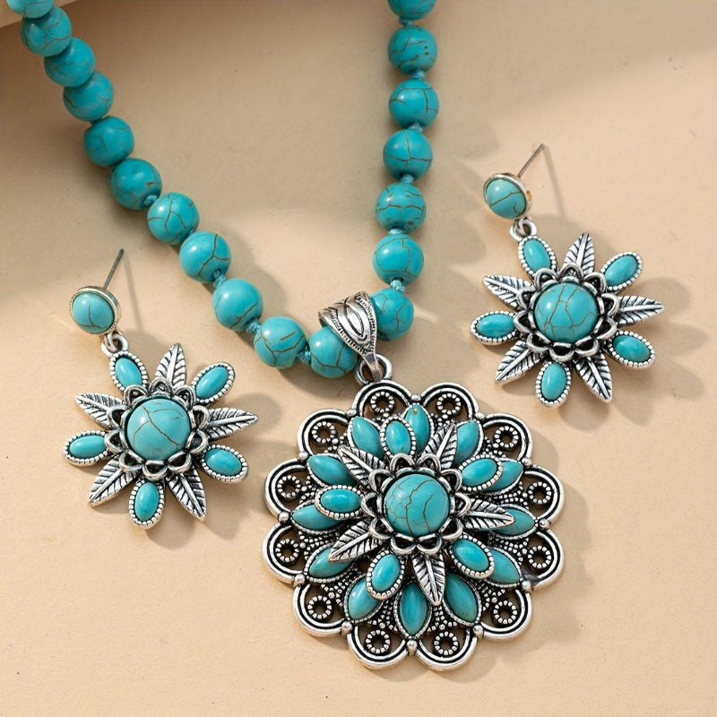 Turquoise Buddha Necklace and Earrings Set