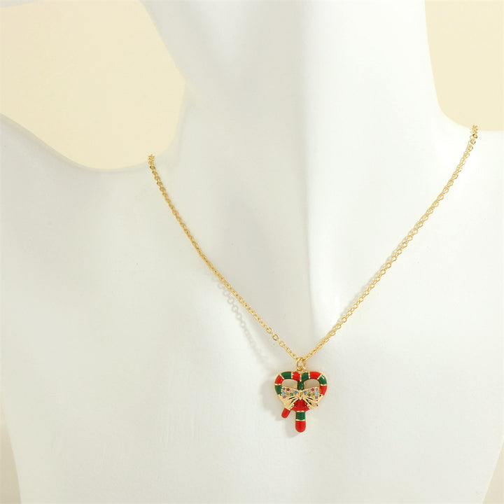 Gold enamel Christmas charm necklace with rhinestones