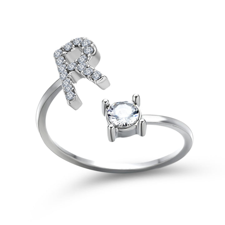 Adjustable Initial Ring with Zircon Letter, A to Z