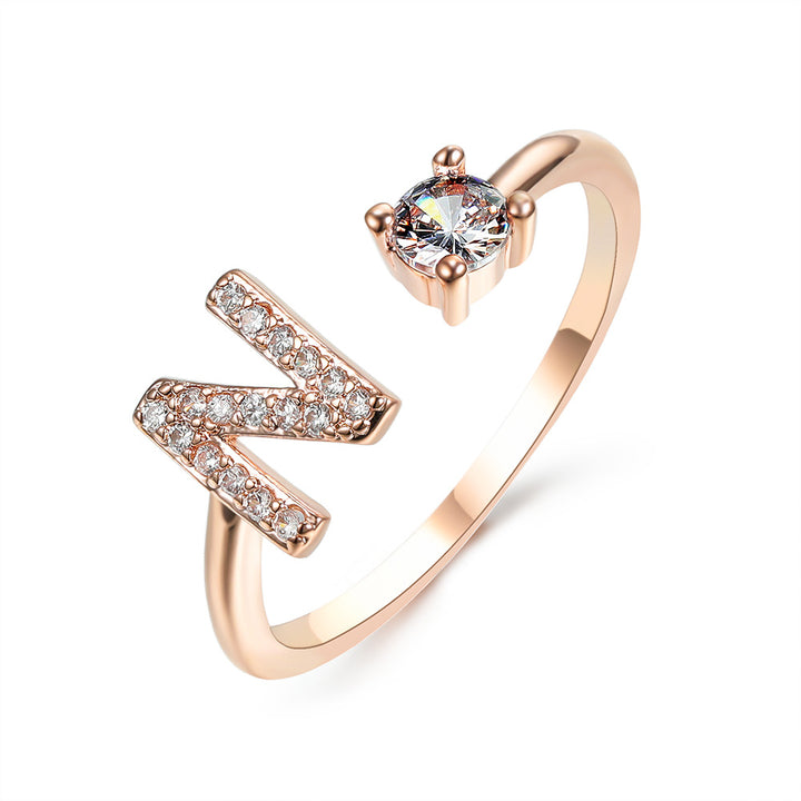 Adjustable Initial Ring with Zircon Letter, A to Z