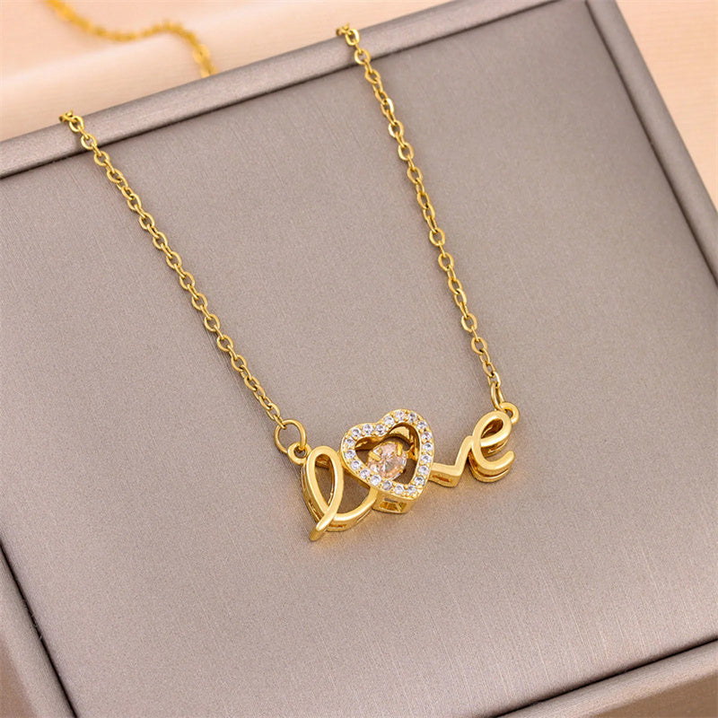 Gold Titanium Steel Love Necklace, Dainty Clavicle Chain