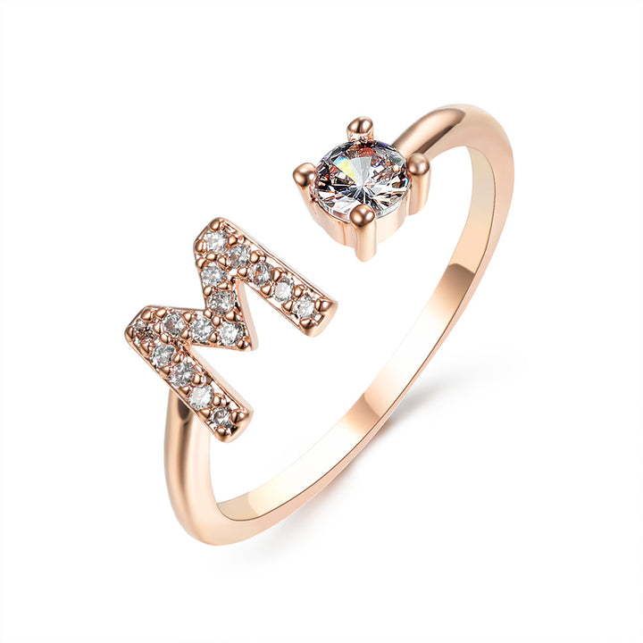 Adjustable Initial Ring with Zircon Letter, A to Z