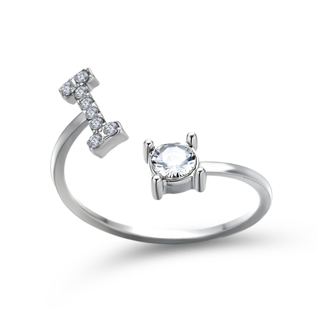 Adjustable Initial Ring with Zircon Letter, A to Z