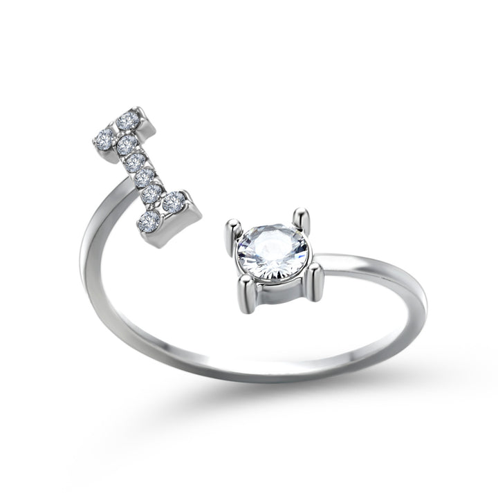 Adjustable Initial Ring with Zircon Letter, A to Z