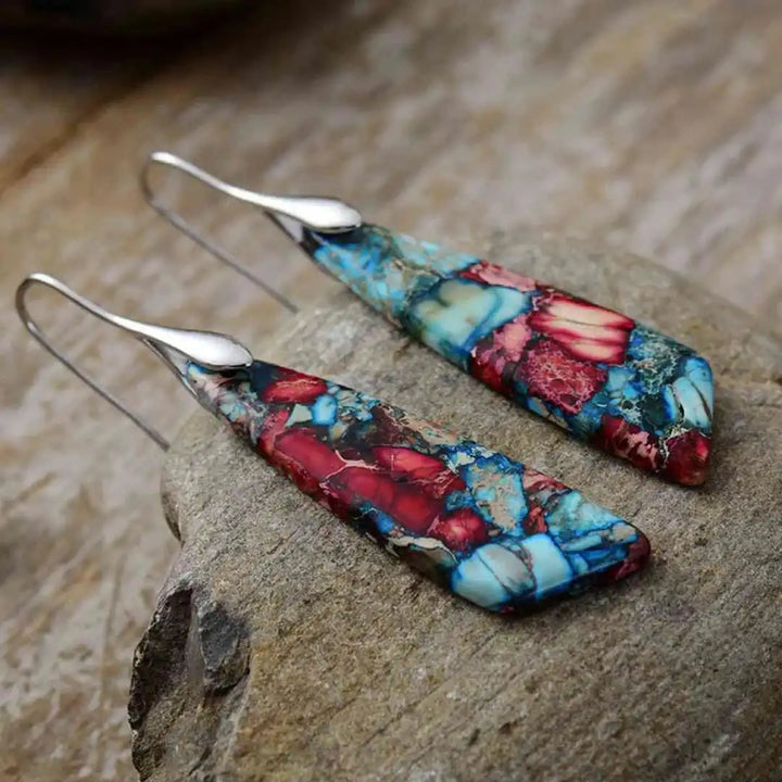 Vintage Silver and Gold colorful Stone Earrings