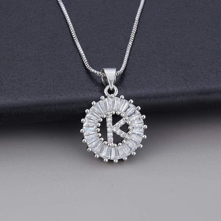 White Gold Initial Letter Zirconia Necklace