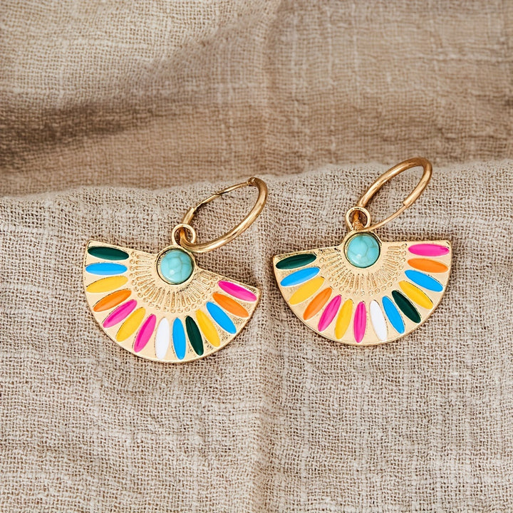 Fan Shape colorful Enamel Hoop Earrings