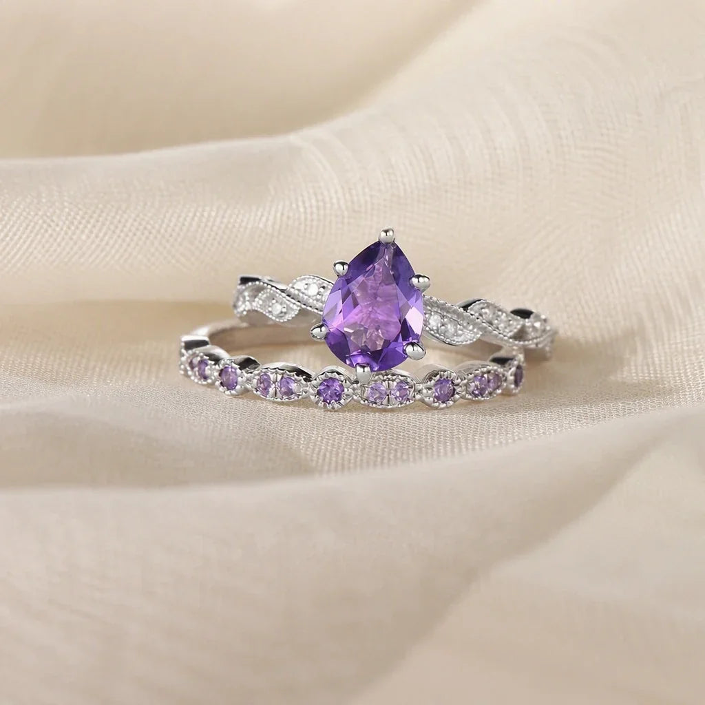 Braided Amethyst Ring Set