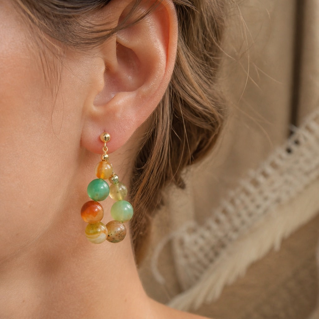 colored Agate Bead Drop Earrings