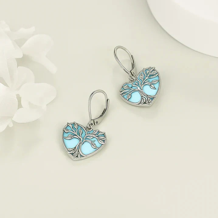 Moonstone Silver Tree Heart Earrings