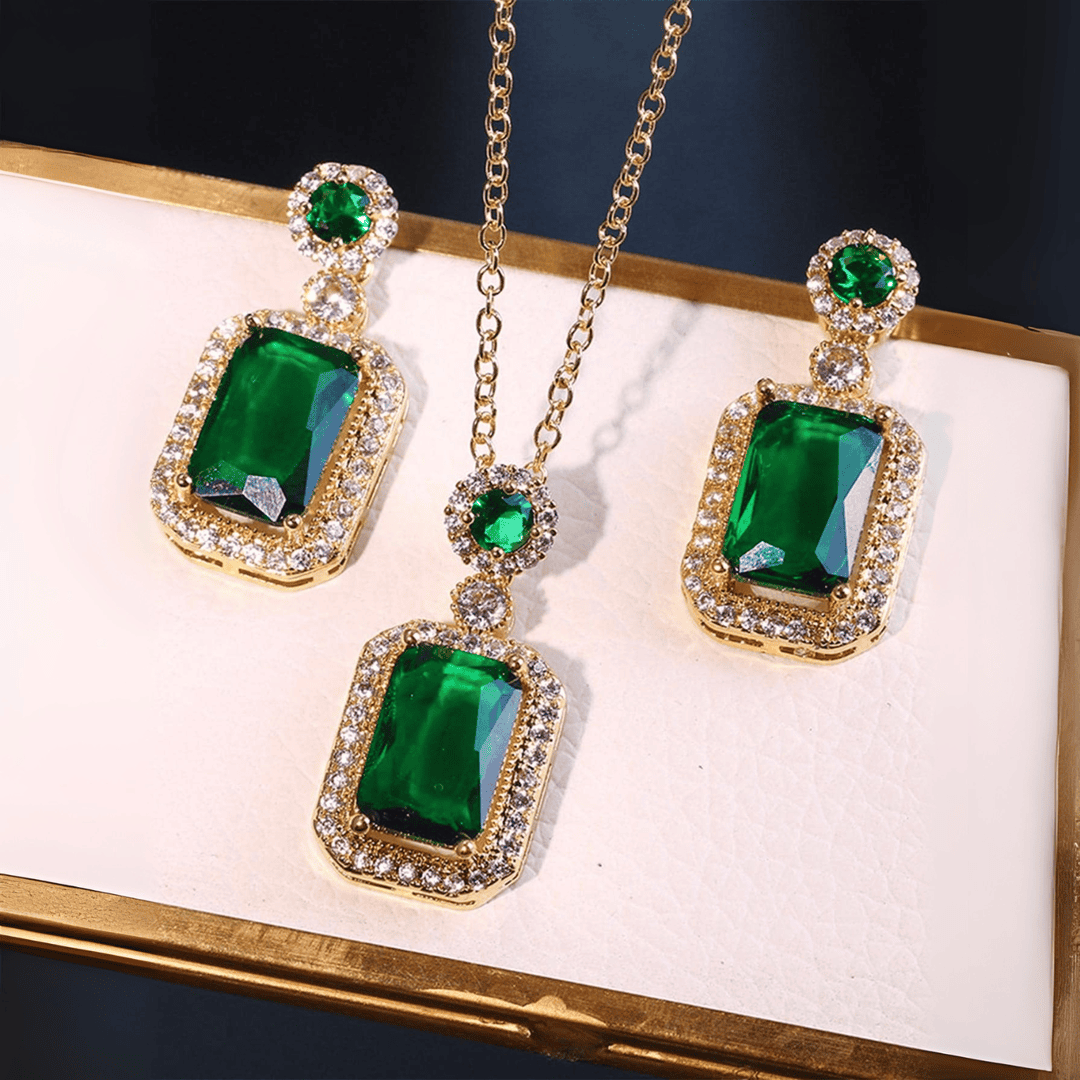 Radiant Emerald Rectangle Halo Set