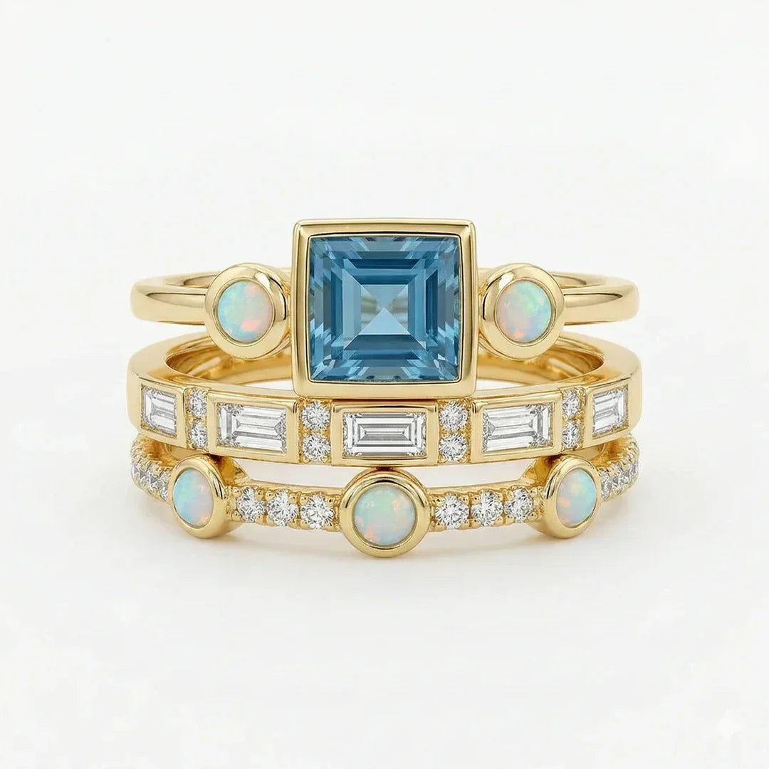 Vintage Blue Crystal Ring Set
