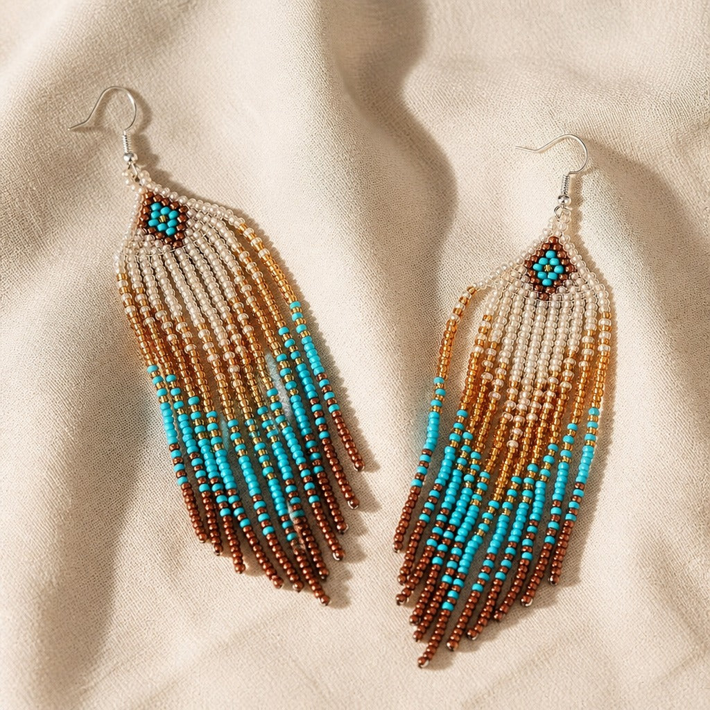 Geometric Boho Beads Tassel Earrings