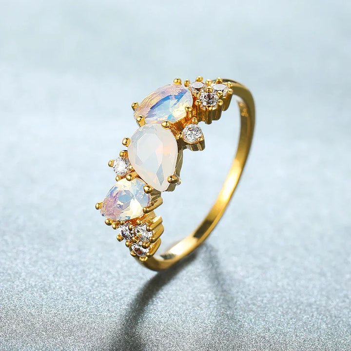 Elegant Gold Moonstone Cluster Ring