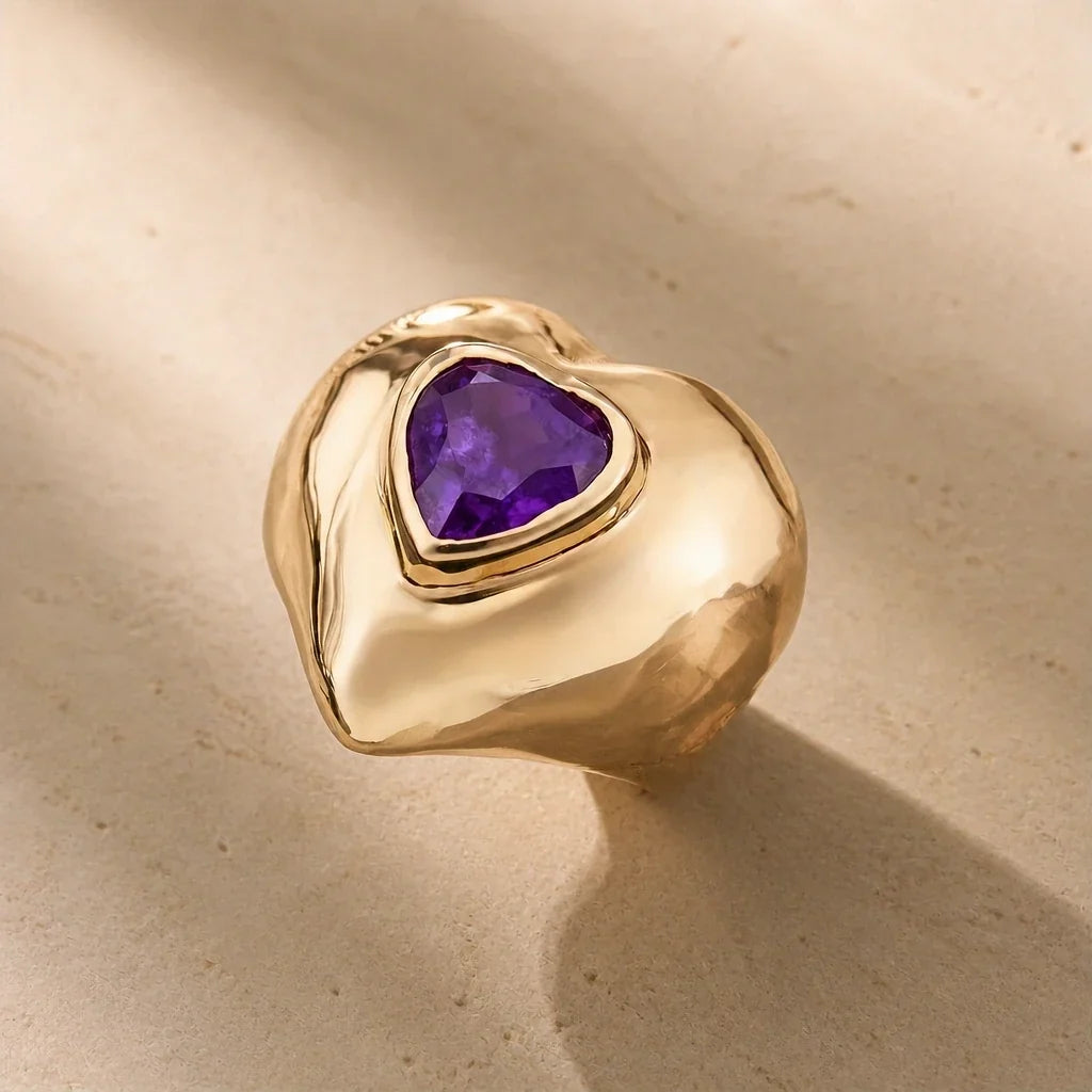 Heart Shaped Cocktail Gold Ring