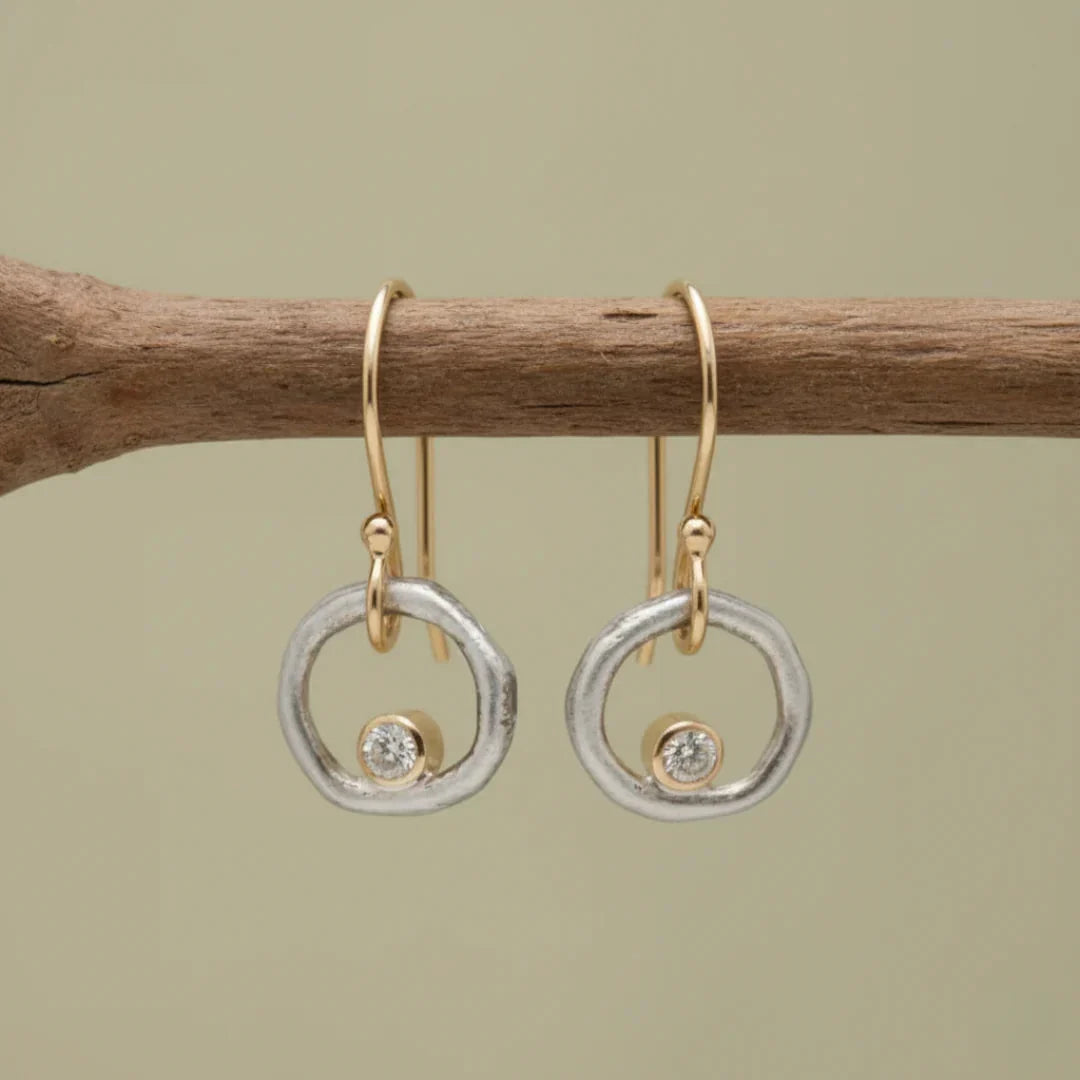 Vintage Gold and Silver Earrings with Cubic Zirconia