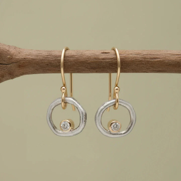 Vintage Gold and Silver Earrings with Cubic Zirconia
