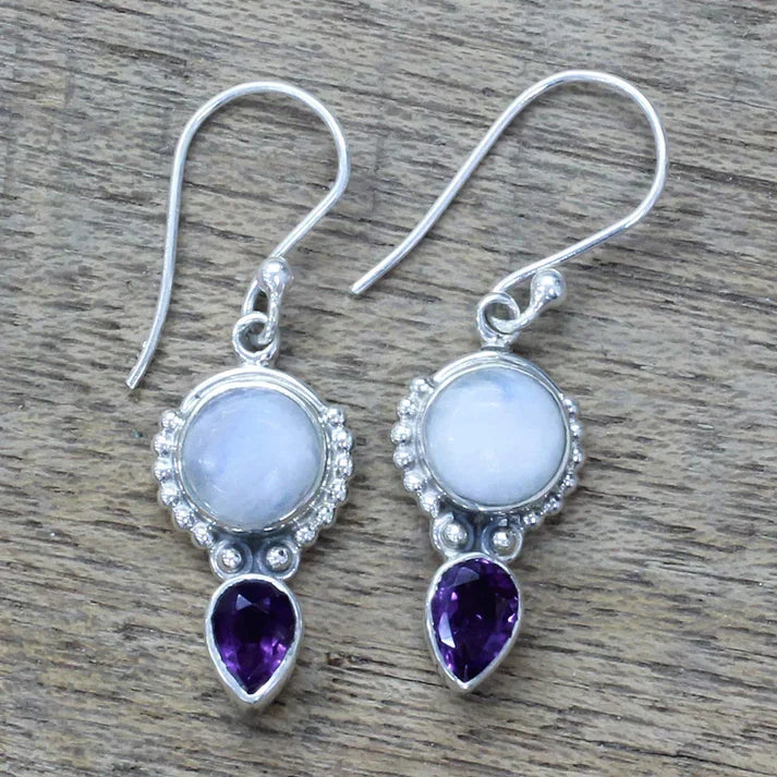 Antique Moonstone Purple Crystal Dangles