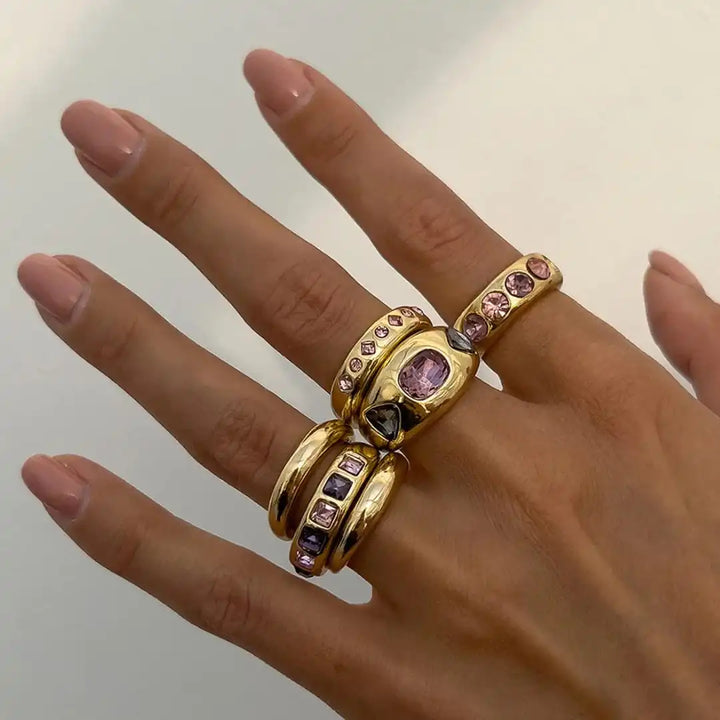 Chunky Pink Crystal Stacking Rings