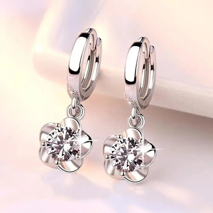 Sterling Silver Purple and White Zircon Earrings