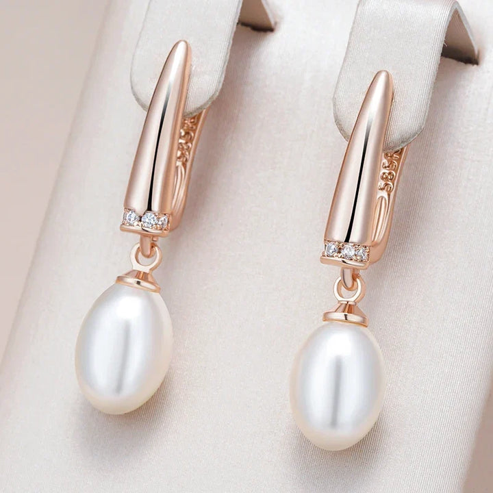 Elite Rose Gold Pearl Drop Earrings
