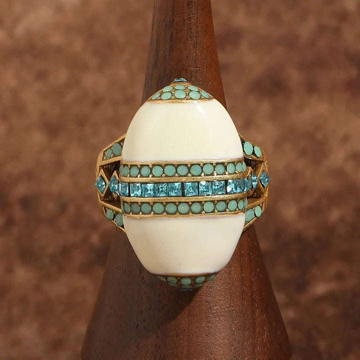 White Enamel Opal Ring