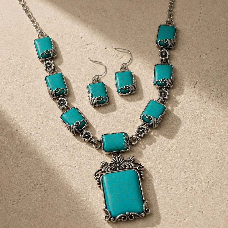 Turquoise Necklace Earrings Set