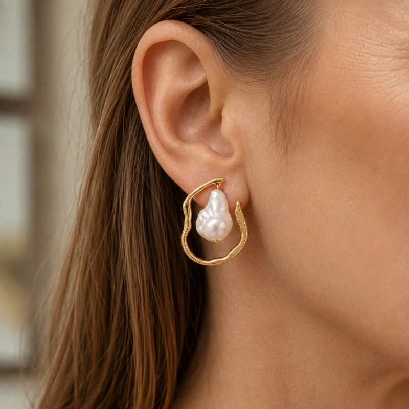 Lustrous Pearl Geometric Earrings