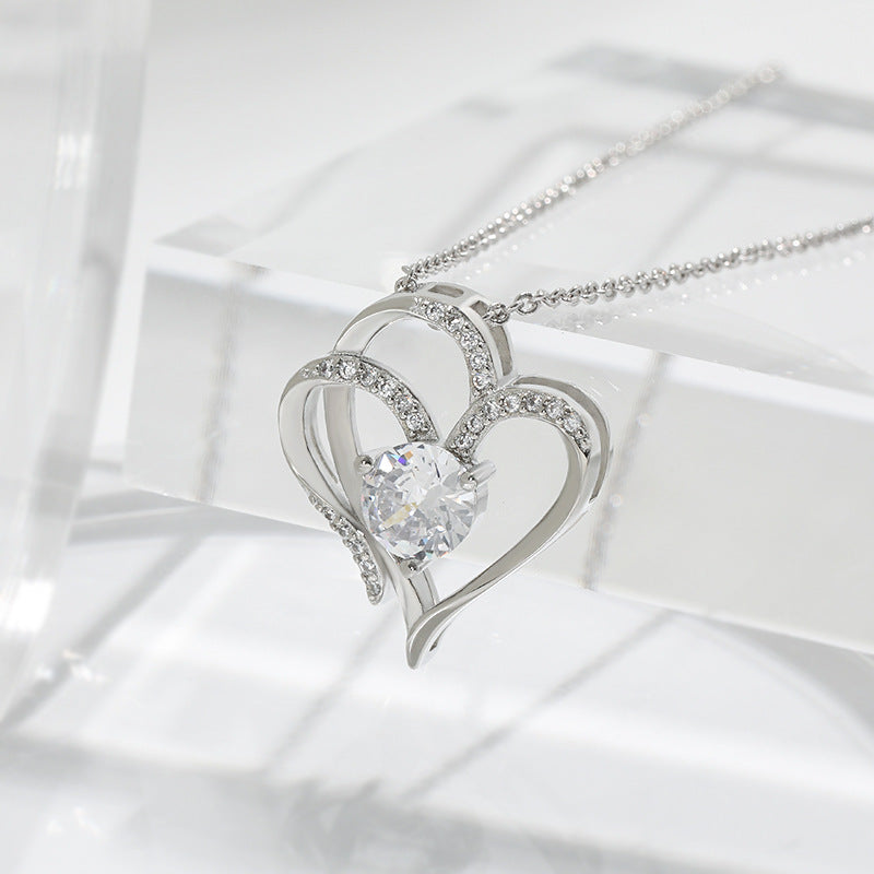Silver double heart necklace with zircon