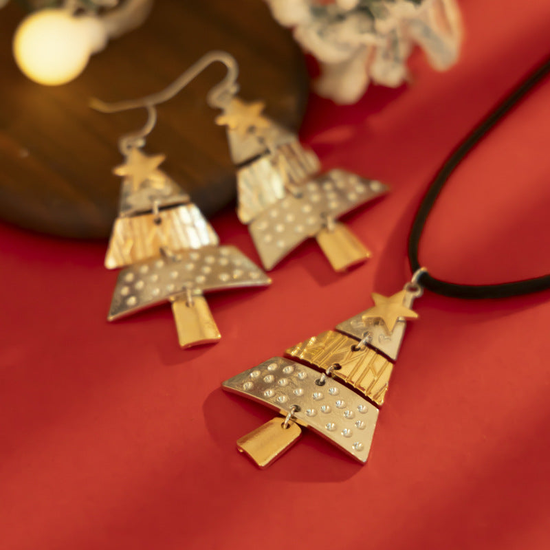 Christmas tree enamel pendant necklace on black cord