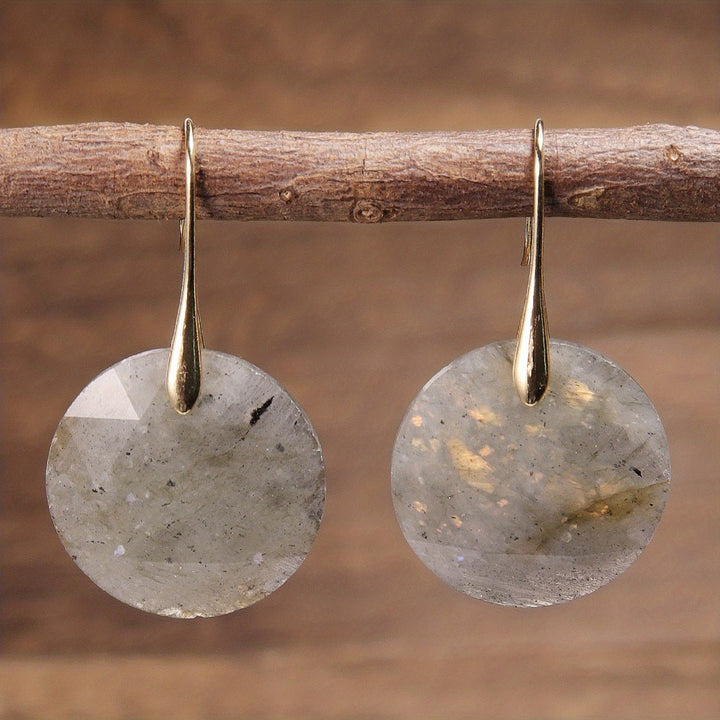 Faceted Round Moonstone Gold Earrings