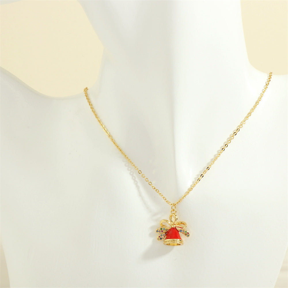 Gold enamel Christmas charm necklace with rhinestones