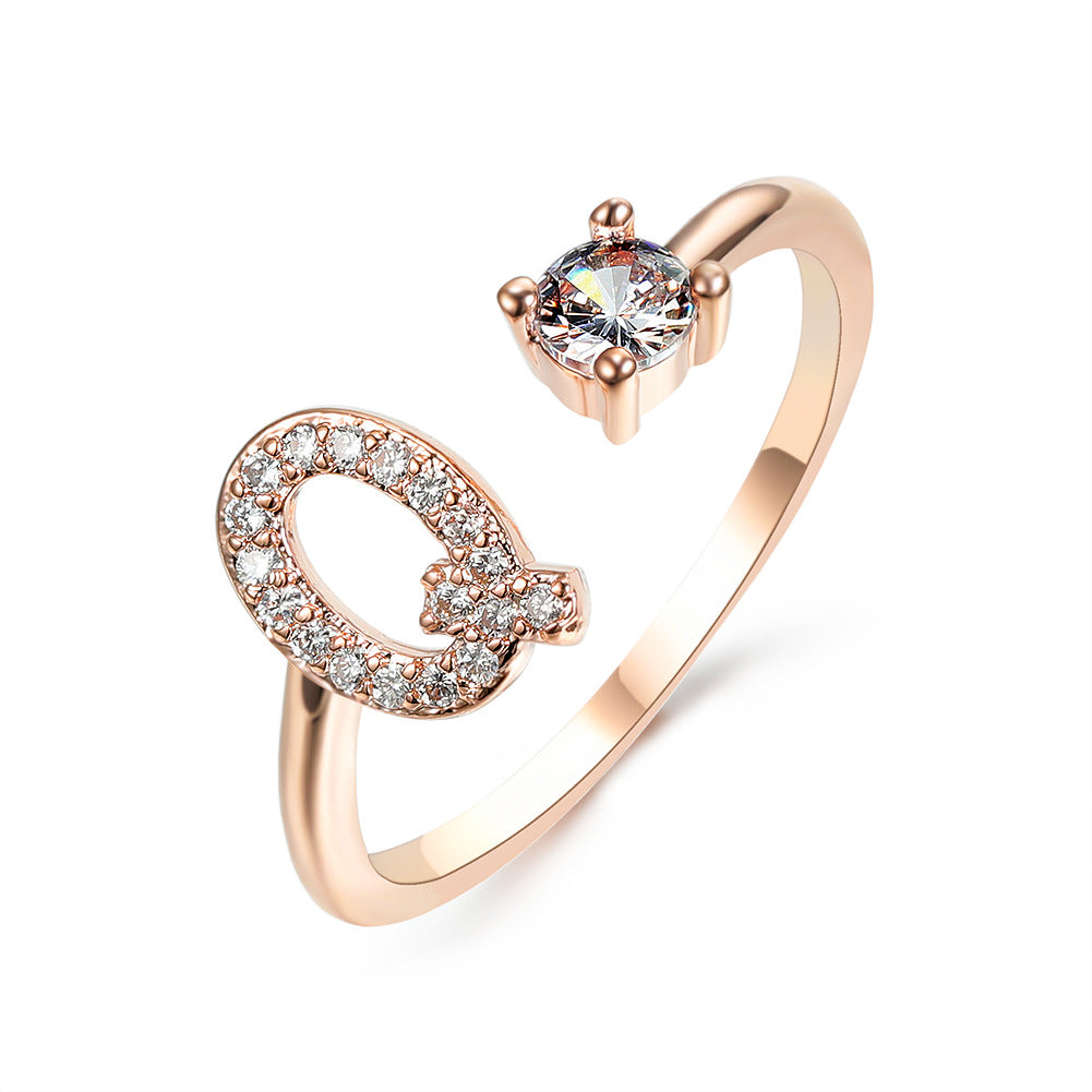 Adjustable Initial Ring with Zircon Letter, A to Z