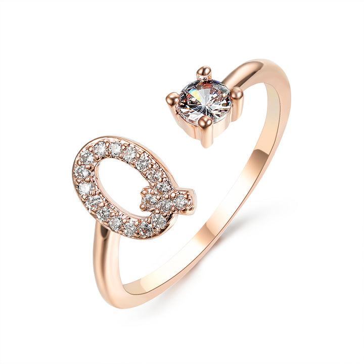 Adjustable Initial Ring with Zircon Letter, A to Z