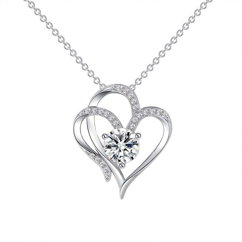 Silver double heart necklace with zircon