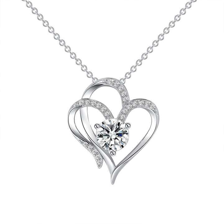 Silver double heart necklace with zircon